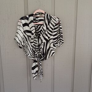 Isadora Paris Vintage Silk Zebra Print  Top Women Front Tie  Light Weight Sheer